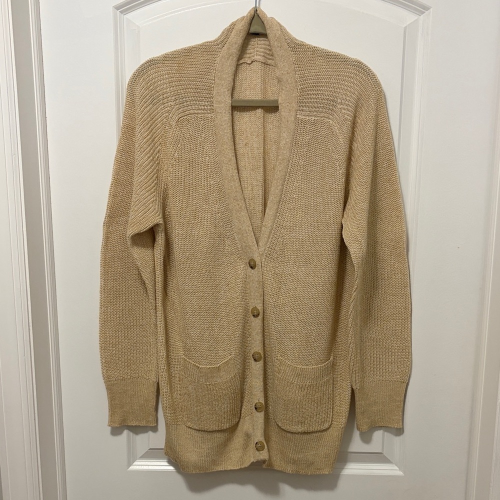 J. Crew Beige Linen/Cotton Button Front Cardigan